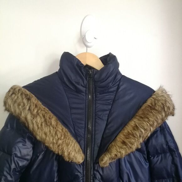 KENSIE Dark Blue Down Large Faux Fur Hooded Puffer Winter Coat Size Medium - Picture 3 of 15